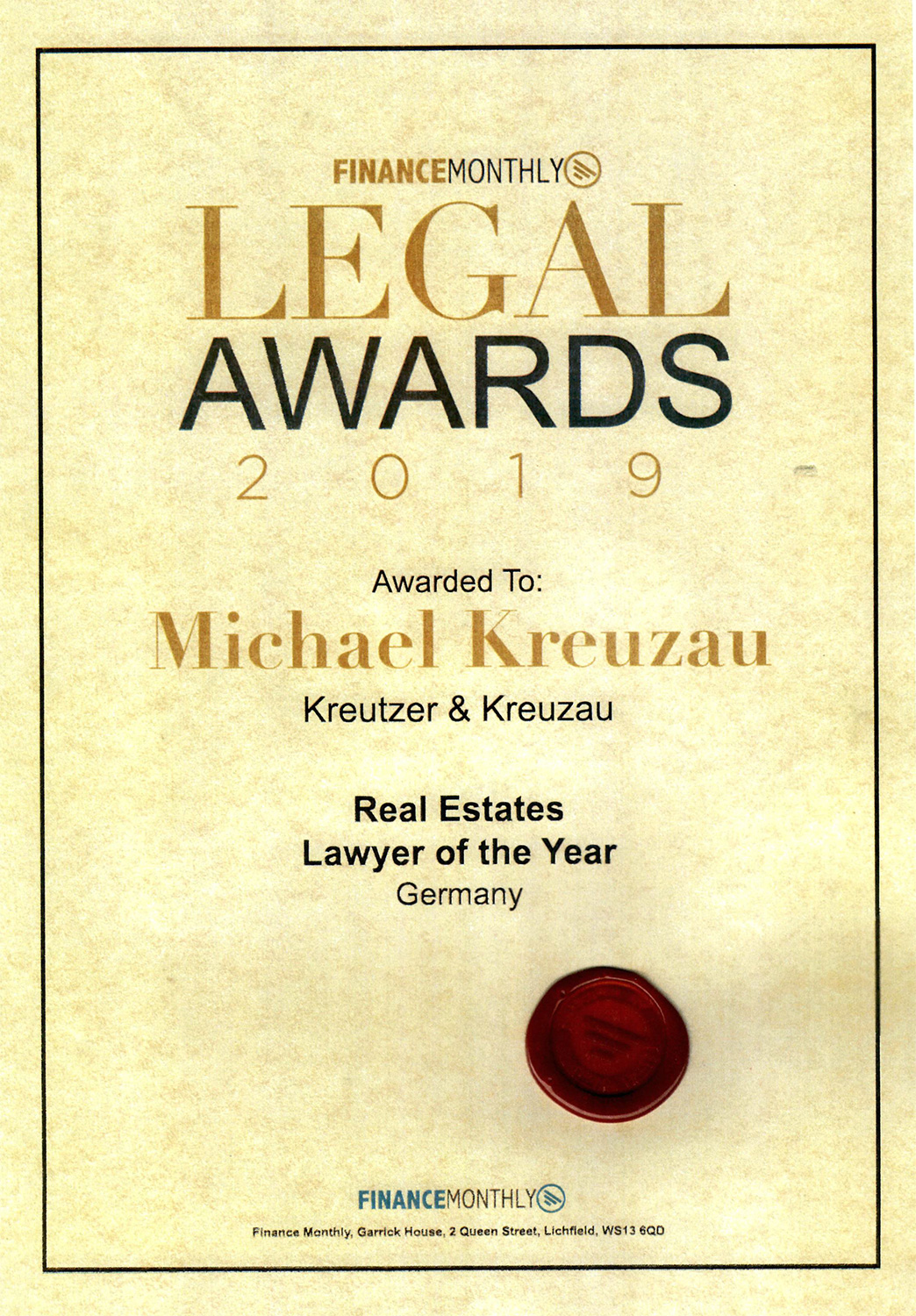Legal Awards Michael Kreuzau